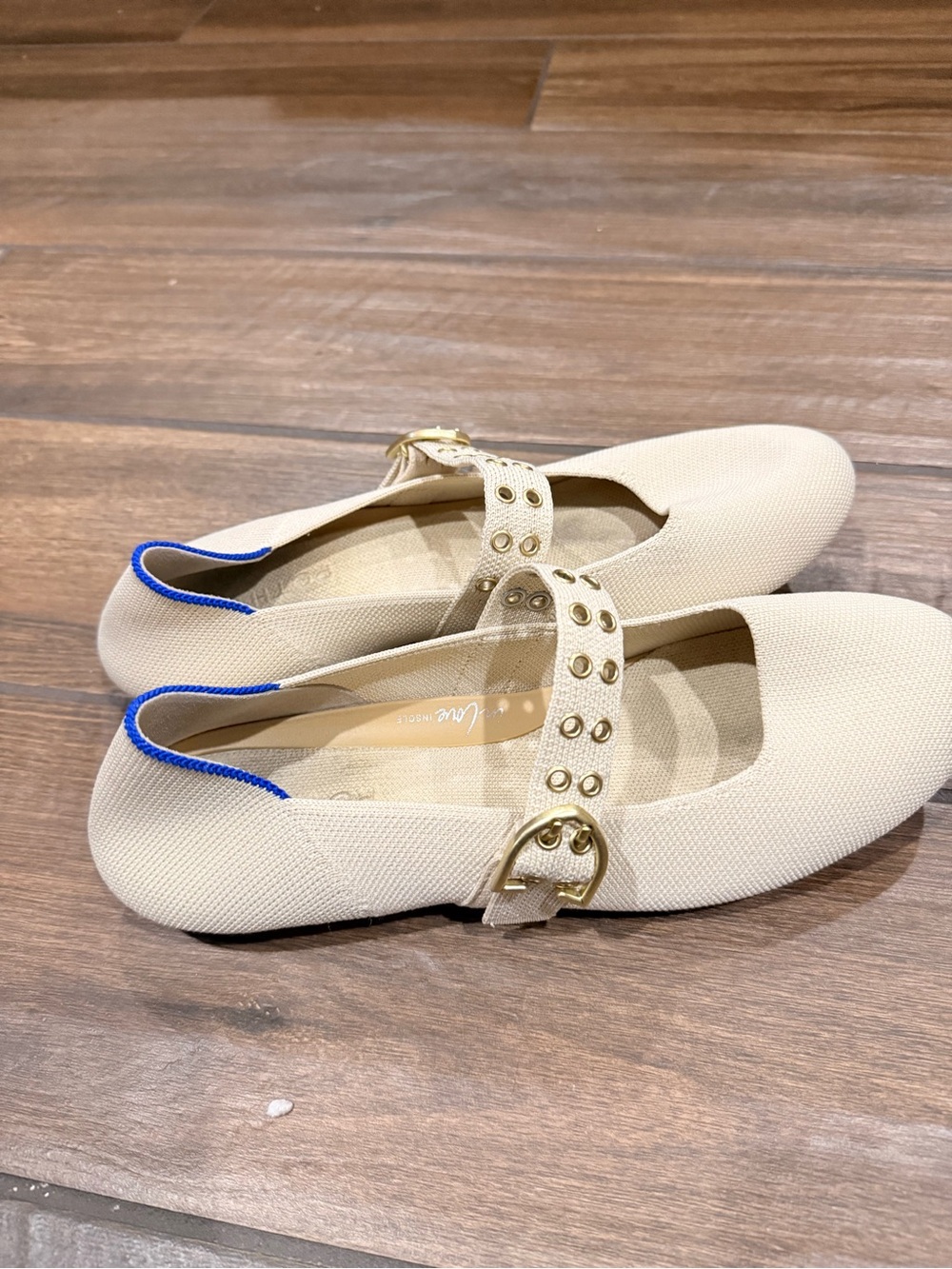 Rothy's Cream Mary Jane Flats with Gold Buckle size 10